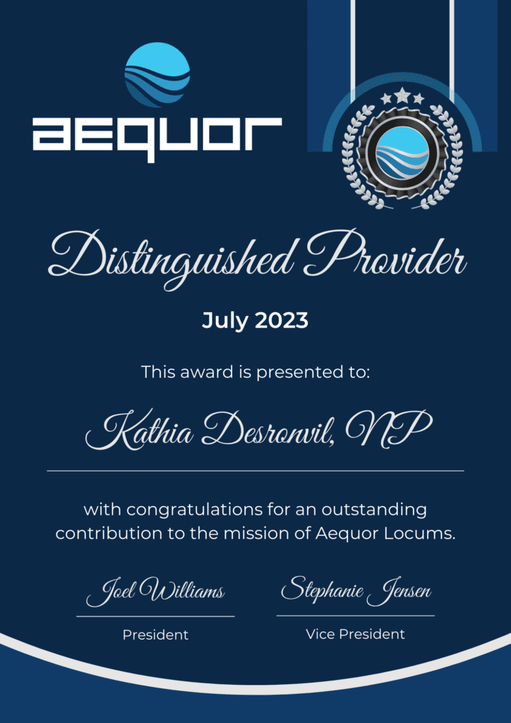Aequor Locums Distinguished Provider Award